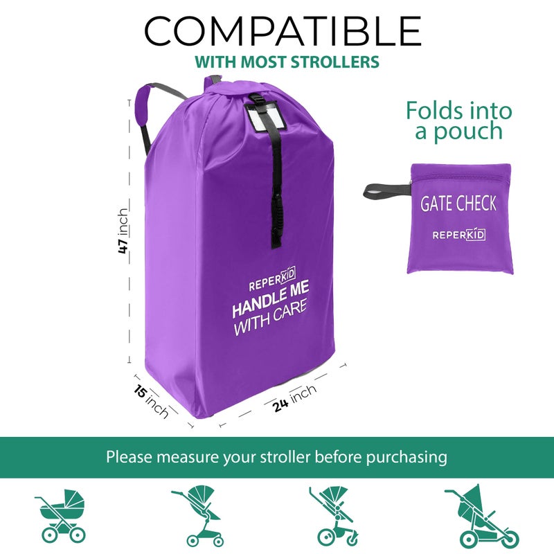 reperkid Large Stroller Bag for Airplane Travel, Purple, 47" H x 24" W x 15" D, Fits Most Large, Single, Double, Jogging Strollers - Premium Waterproof Cover, Adjustable Shoulder Straps - Image 4